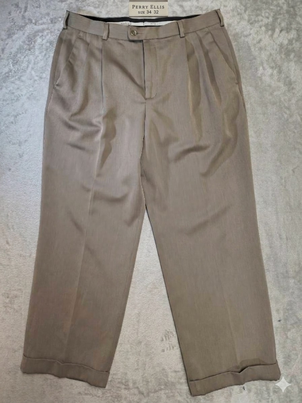 Perry Ellis Men’s Taupe Pleated Dress Pants - Classic Tailored Style